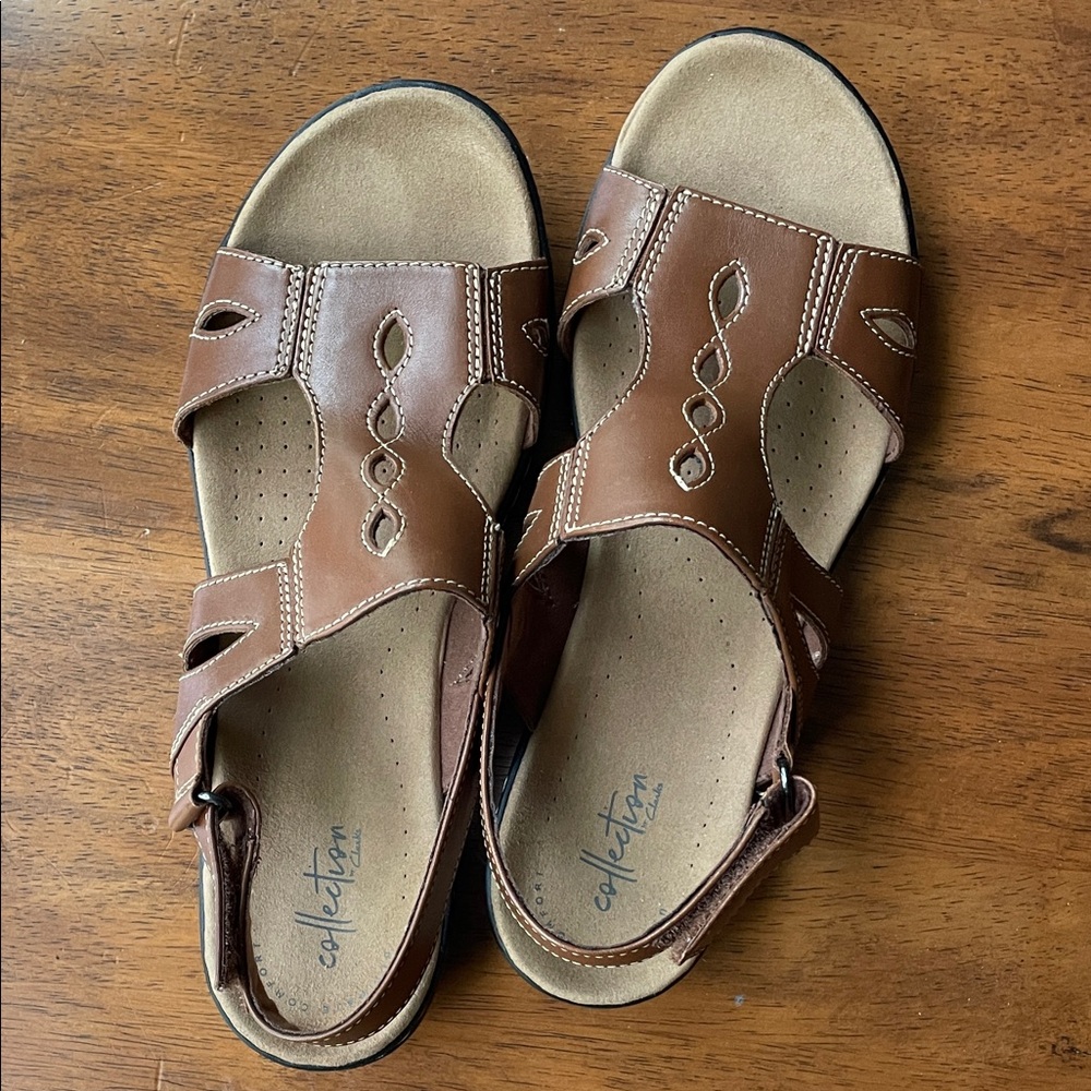 Clarks Tan Leather Cutout Sandals